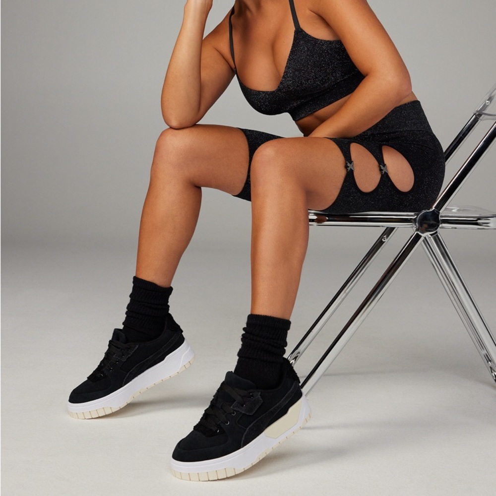 NWT Black Glitter Savage X Fenty Leggings Shorts with Scalloped Cutouts